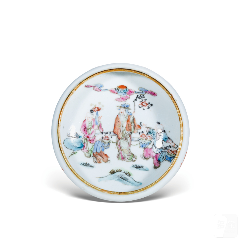 清同治粉彩陶渊明爱菊图水盂